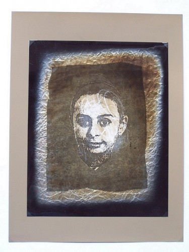 Mutazione scrittura,1990 collage poliestere e carta cm. 50x35        