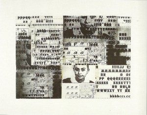 Mutazione scrittura,1982 - collage su tela cm. 100x120         